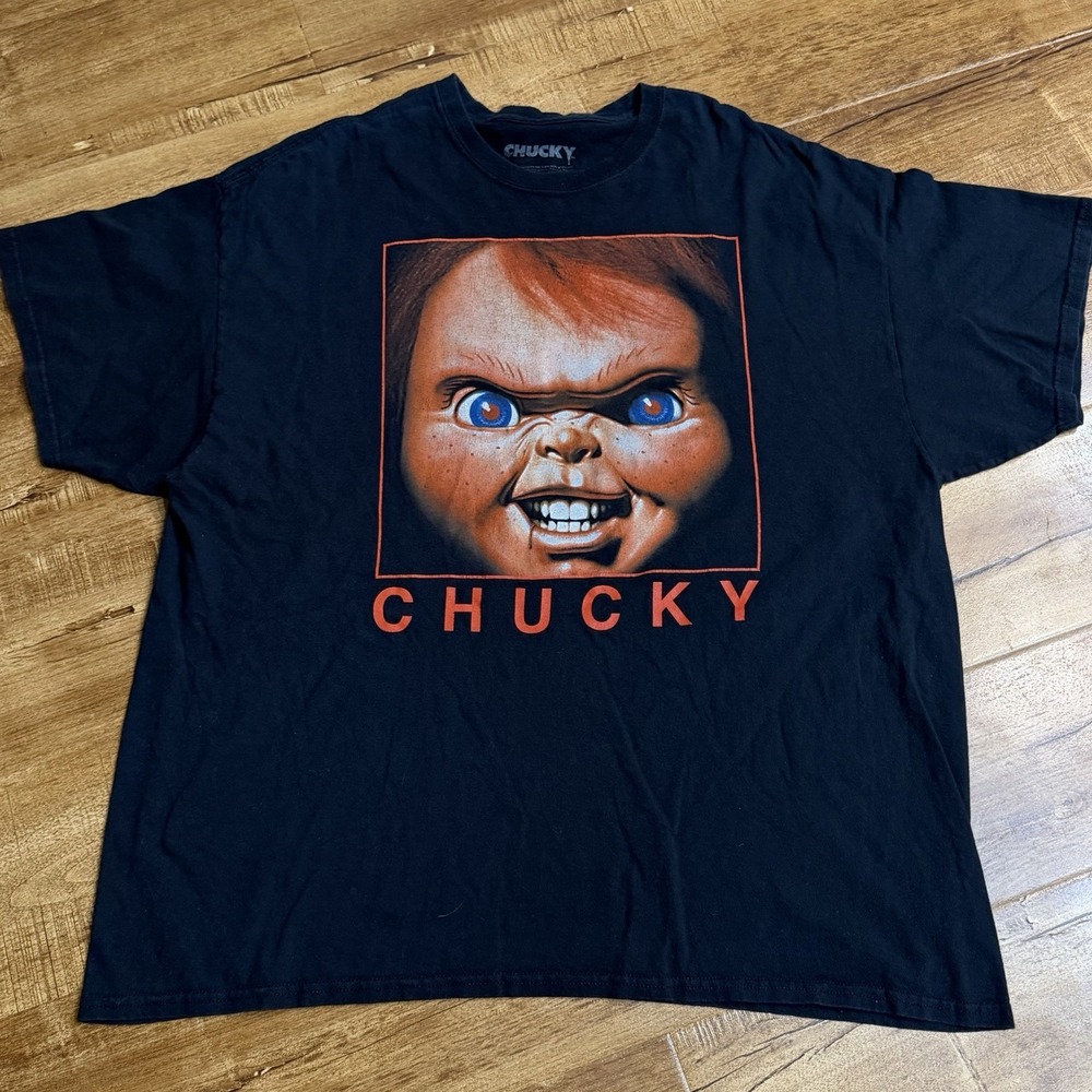 Chucky Child's Play Face Horror Scary Black T-Shirt Men's Size 2XL Casual